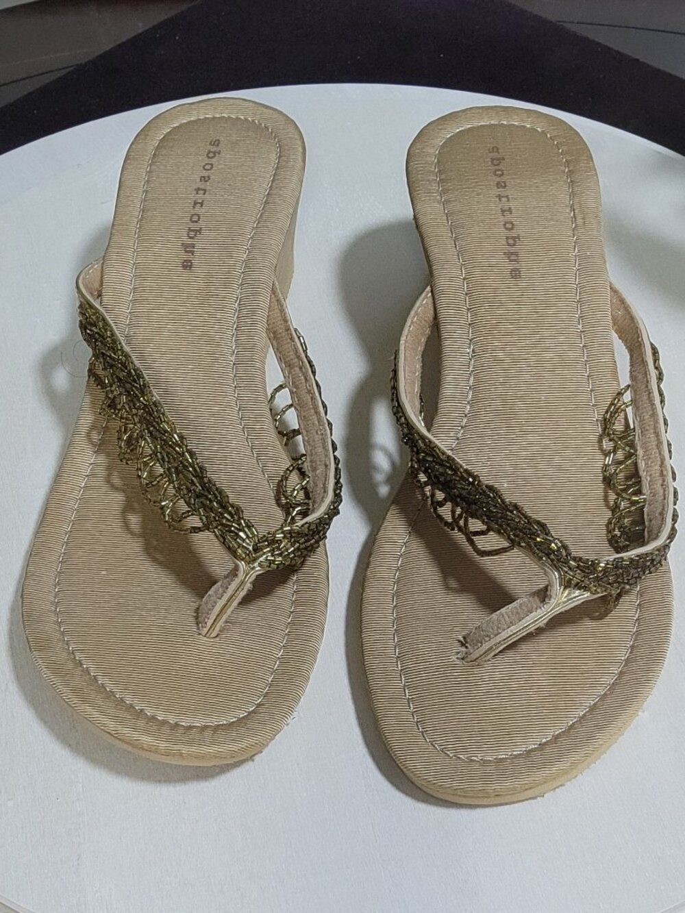 apostrophe Women's  Gold Thong Style Wedge Flop [Item #SST03]